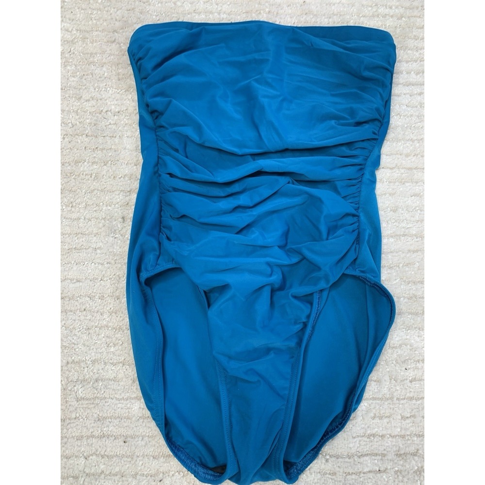 Miraclesuit Teal Blue Strapless Bandeau One-Piece Swimsuit Size 8